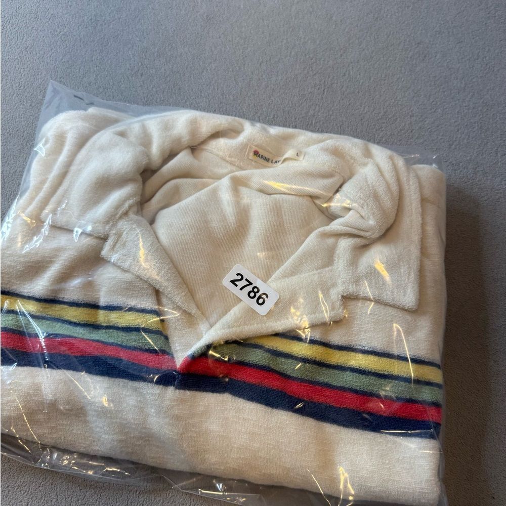 Marine Layer Terry Out Stripe Polo in Fog Sunset Stripe Size L for men’s - Picture 15 of 15